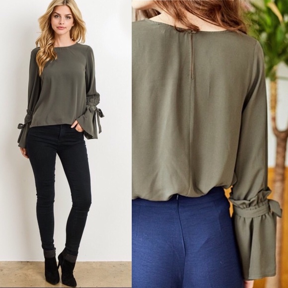 Olive Ruffle Bell Sleeve Top - Picture 6 of 9